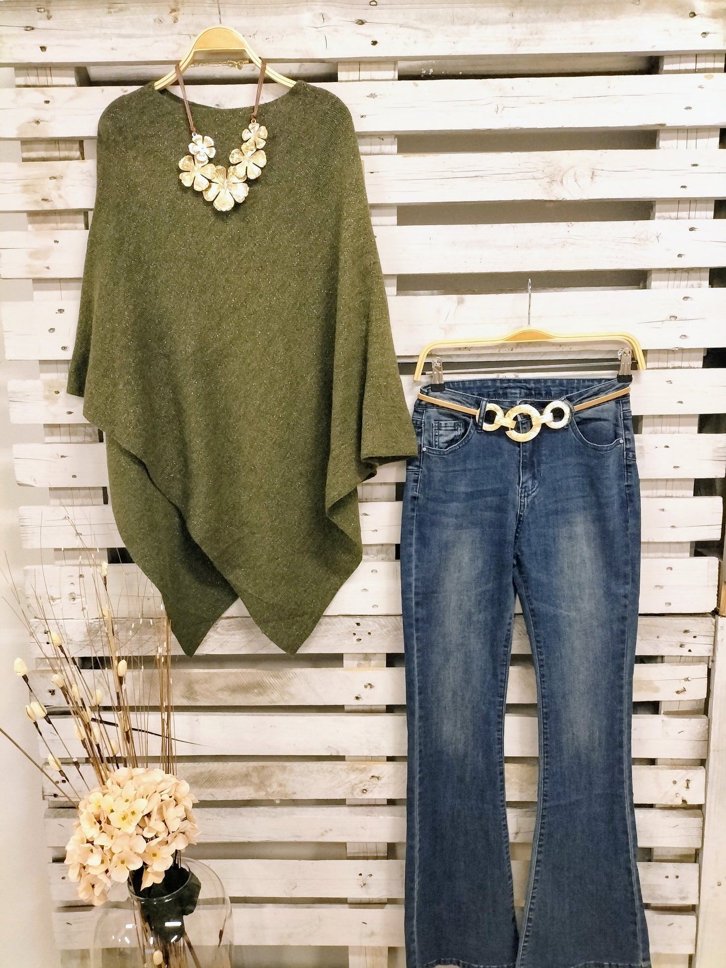 Poncho khaki Hilo Dorado - botanikamoda