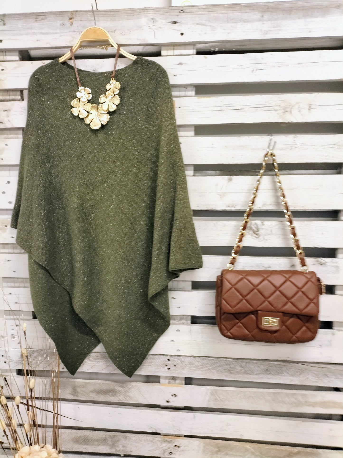 Poncho khaki Hilo Dorado - botanikamoda