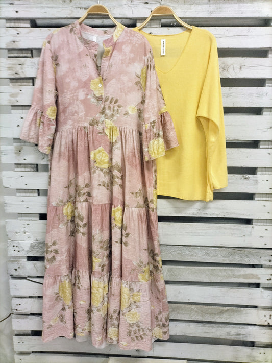 Vestido Flower rosa empolvado - botanikamoda