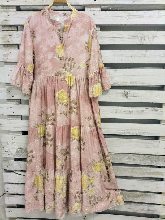 Vestido Flower rosa empolvado - botanikamoda