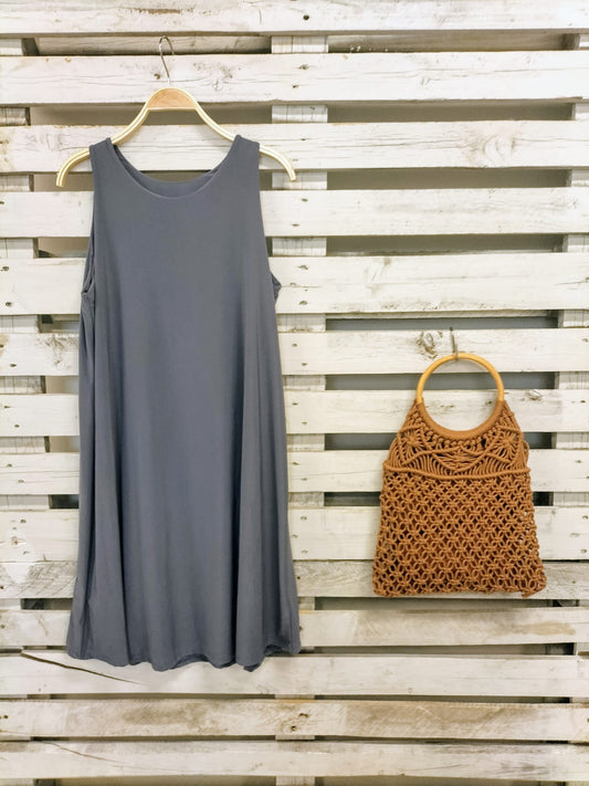 ¡Queda uno!Vestido corto punto frio azul grisaceo