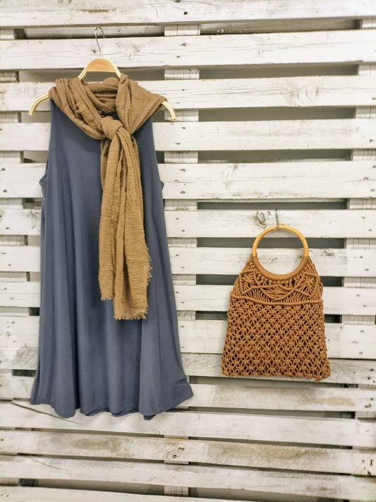 ¡Queda uno!Vestido corto punto frio azul grisaceo